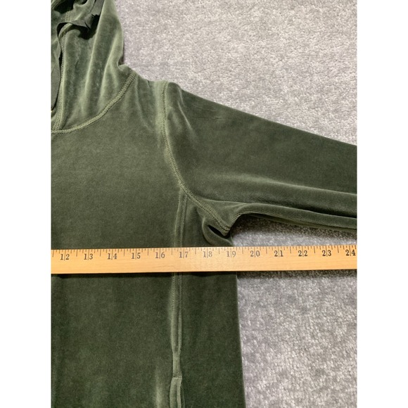 Eddie Bauer Hooded Full Zip Sweater Women Size PM Green Pocket Velvet Velour - Picture 10 of 11